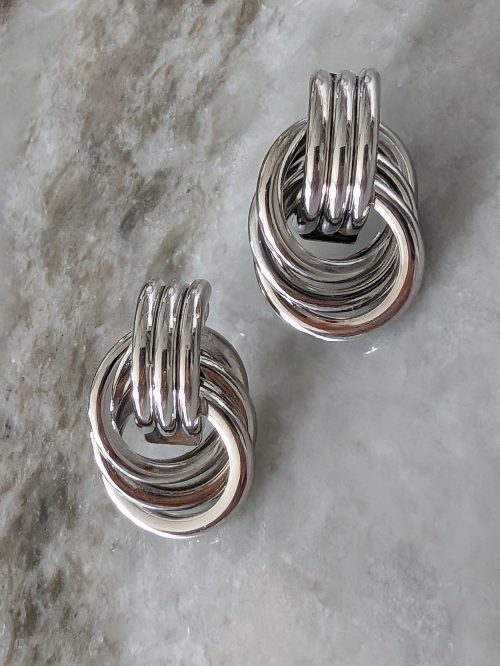 Silver Multi-Ring Knot Drop Earrings - Women Jewelry - Picture 2 of 8